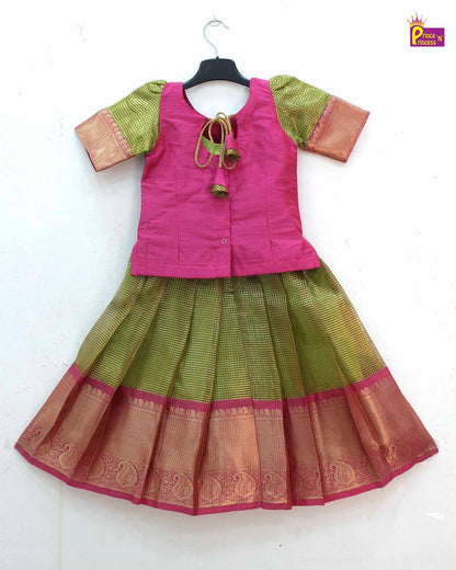 Kids Light Green with Pink Traditional Pattupavadai PPP1704