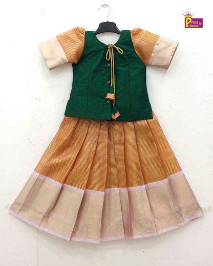 Kids Dark Green with Yellow Traditional Pattupavadai PPP1705