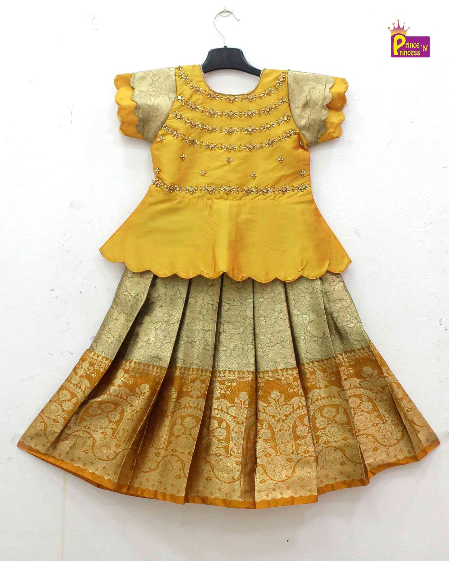 Kids Mustard yellow Traditional Aari Pattupavadai PPP1706