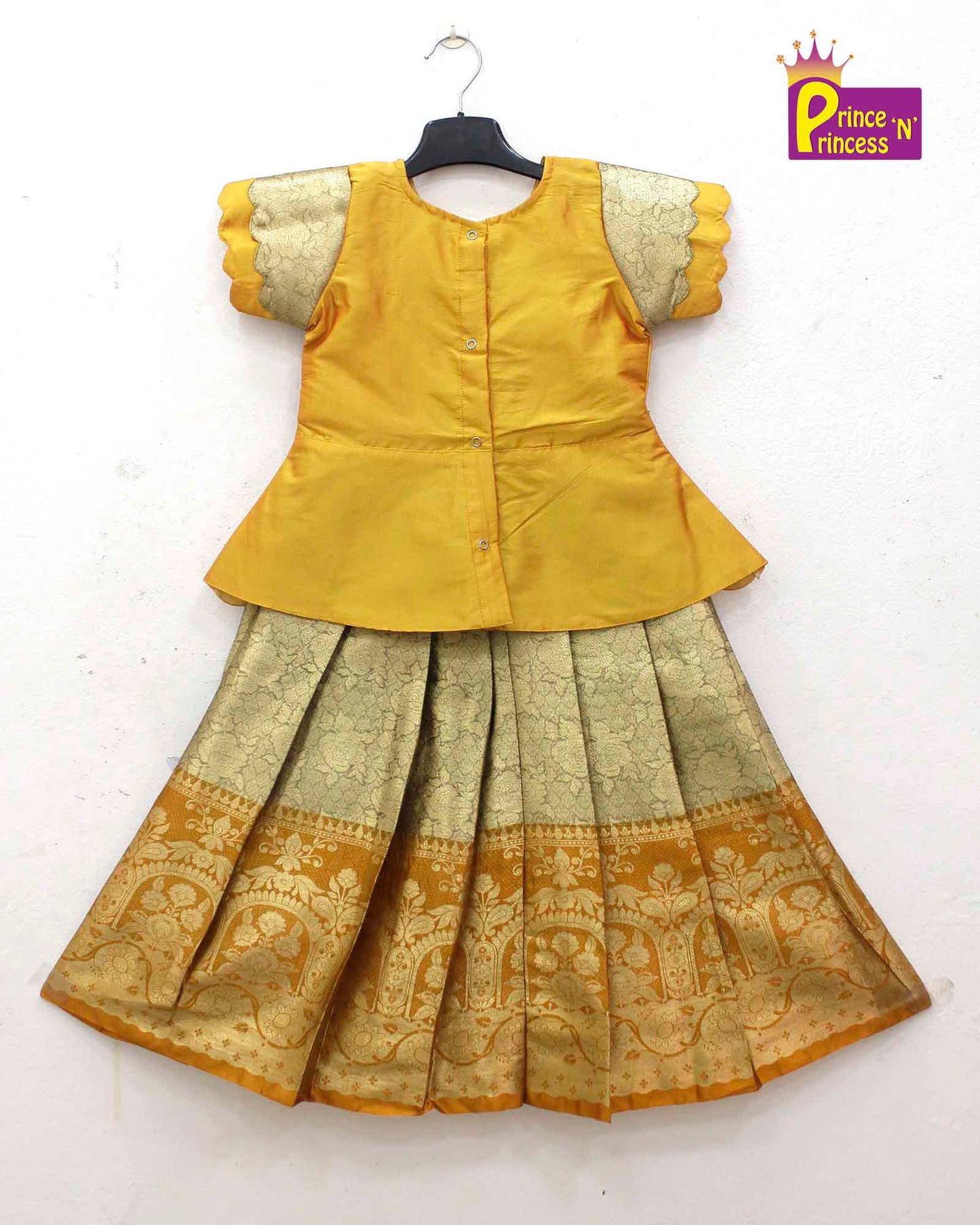 Kids Mustard yellow Traditional Aari Pattupavadai PPP1706