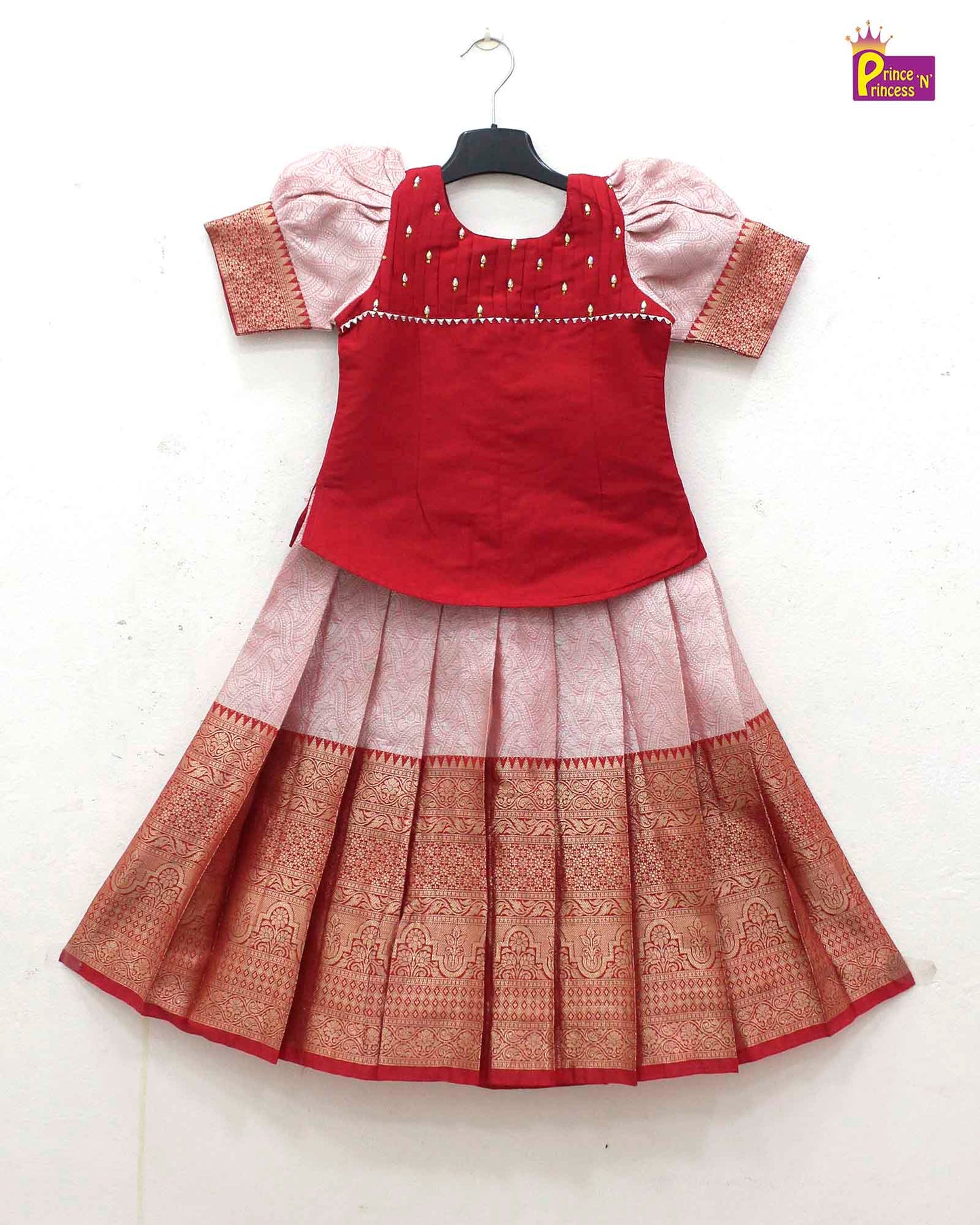 Kids Red Traditional Pattupavadai PPP1710