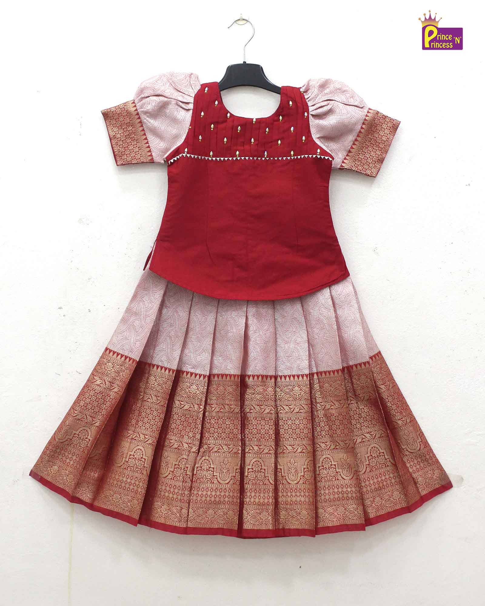 Kids Red Traditional Pattupavadai PPP1710