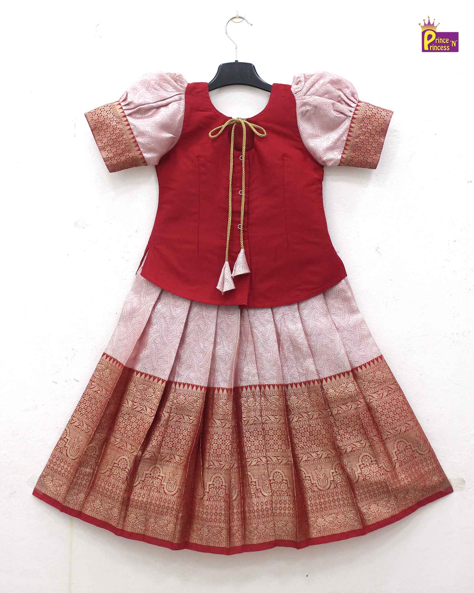 Kids Red Traditional Pattupavadai PPP1710