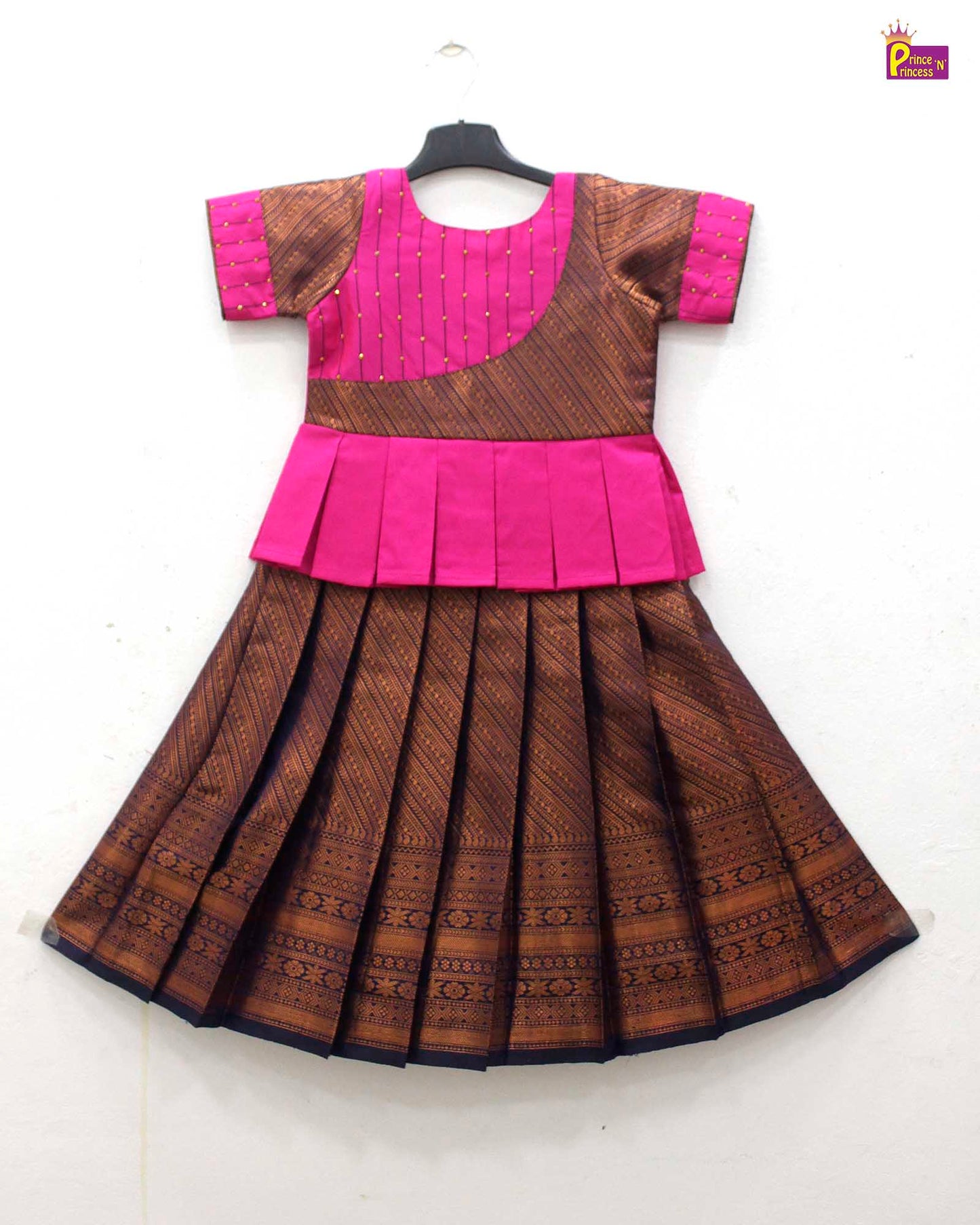 Kids Pink with Copper Traditional Pattupavadai PPP1711