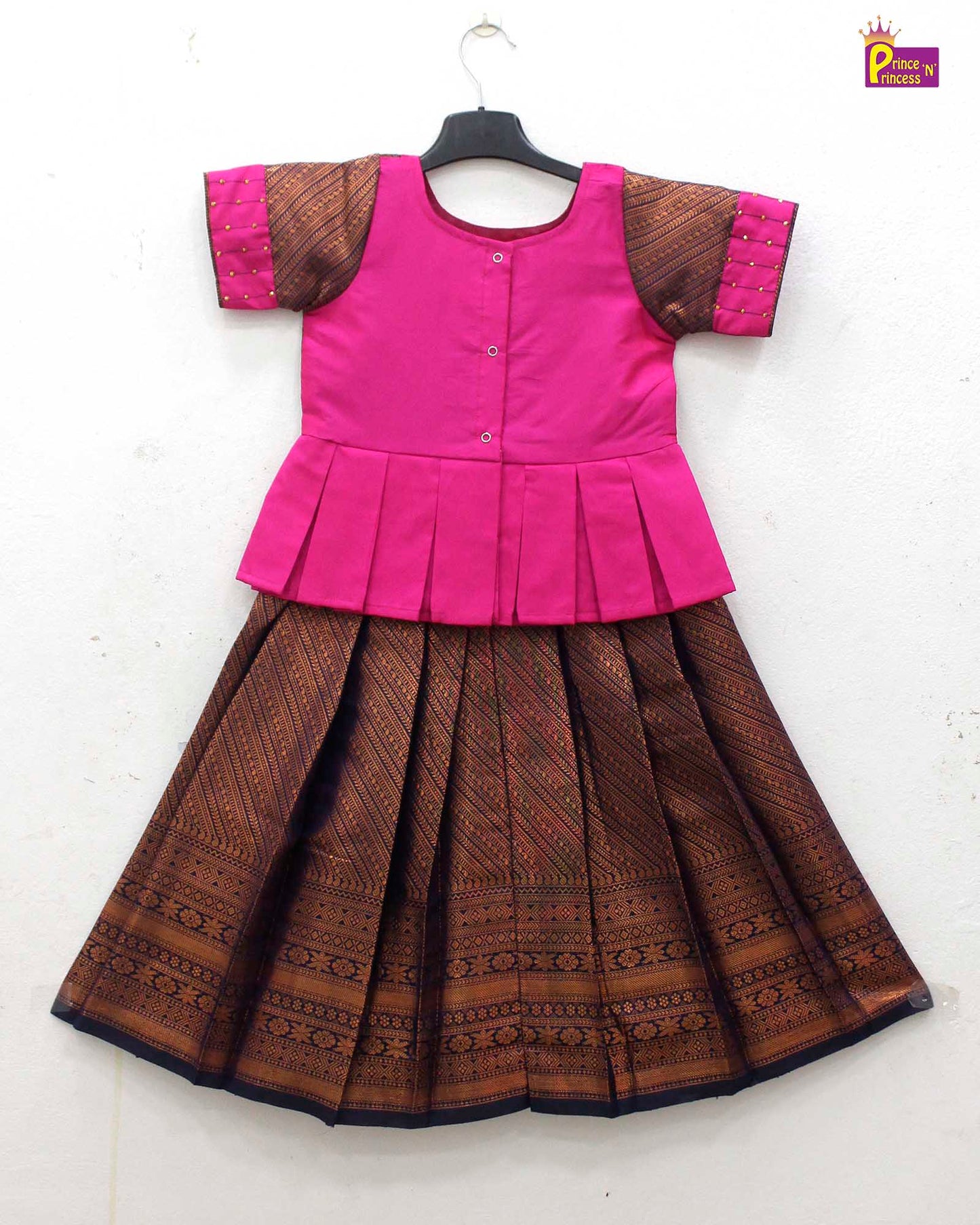 Kids Pink with Copper Traditional Pattupavadai PPP1711