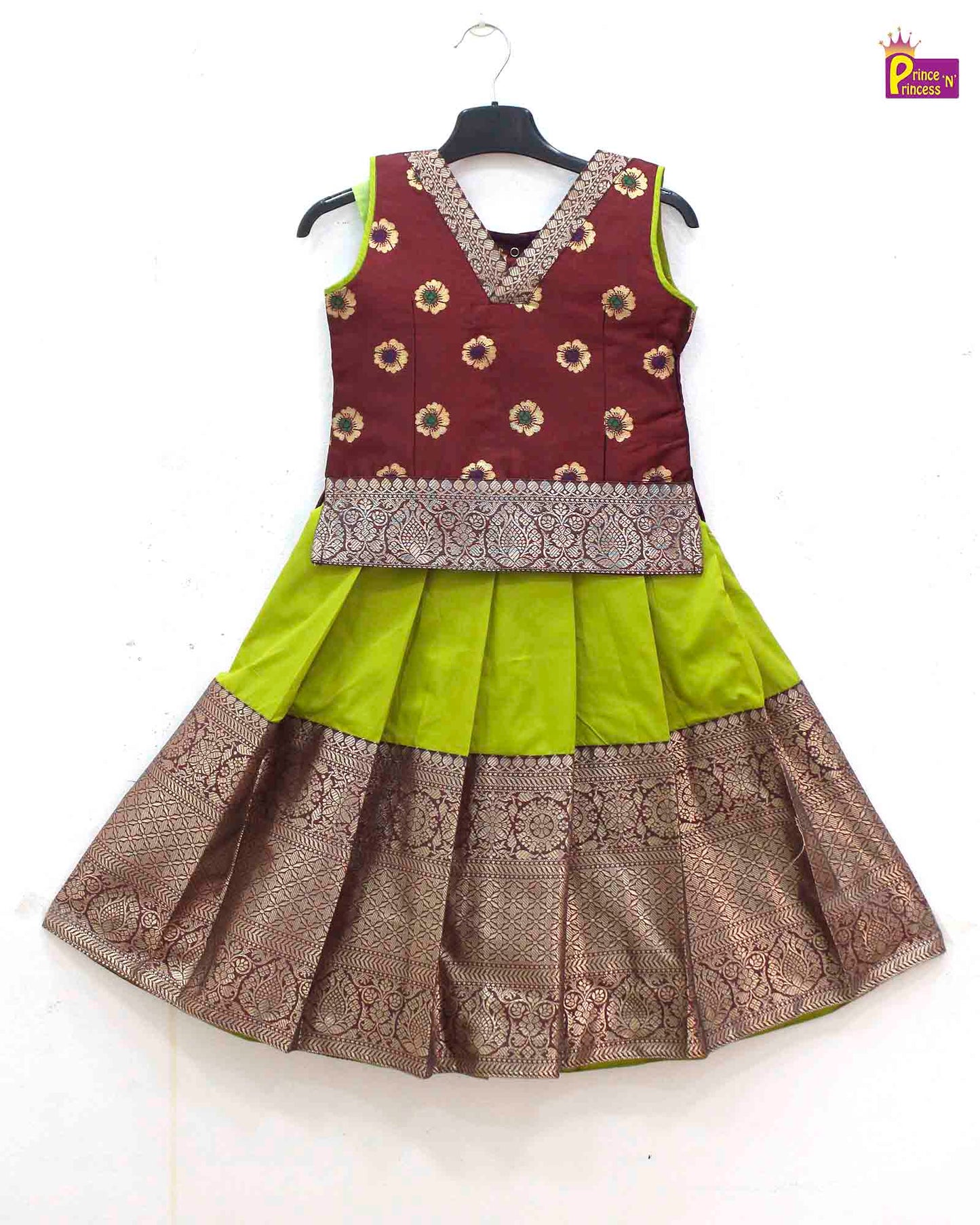 Kids Maroon  Green Traditional Pattupavadai PPP16715