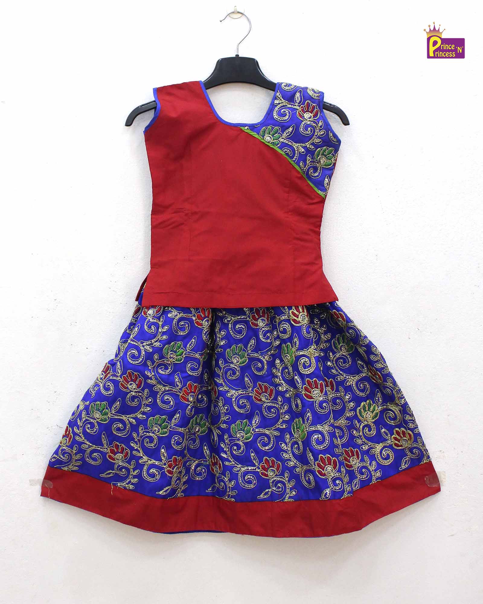 Kids Red & Blue Traditional Pattu Pavadai PPP1765