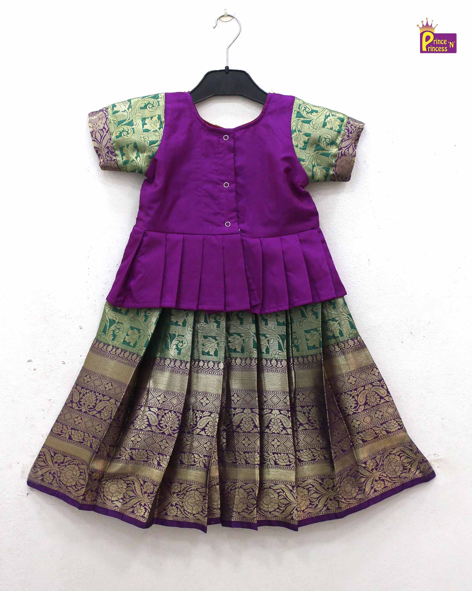 Toddlers Magenta Green Pattu Pavadai PPP1771 ( We need 2-3 days of despatch time)