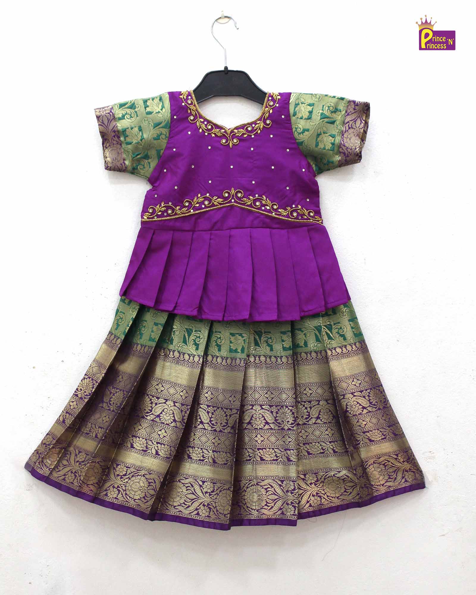 Toddlers Magenta Green Pattu Pavadai PPP1771 ( We need 2-3 days of despatch time)