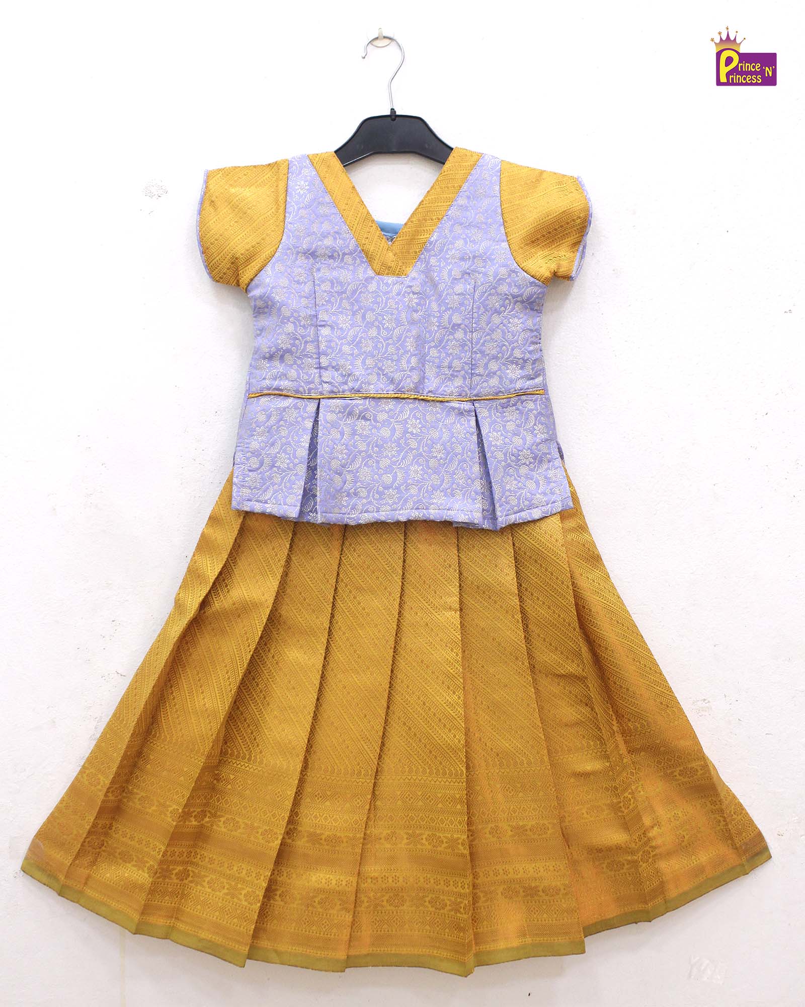 Kids Little Purple with Mango Yellow Traditional Pattupavadai PPP1794