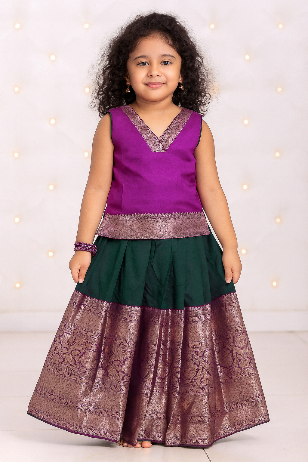 Kids Purple Bottle Green Traditional Pattupavadai PPP1802