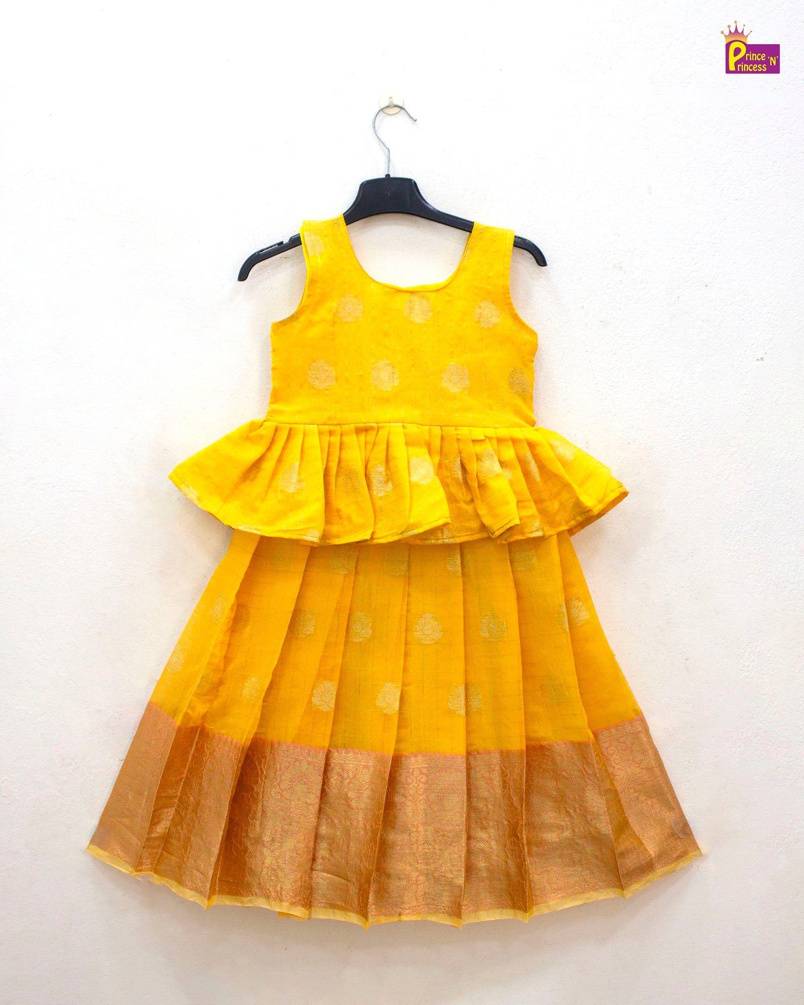 Kids Yellow Traditional Pattu Pavadai PPP1840