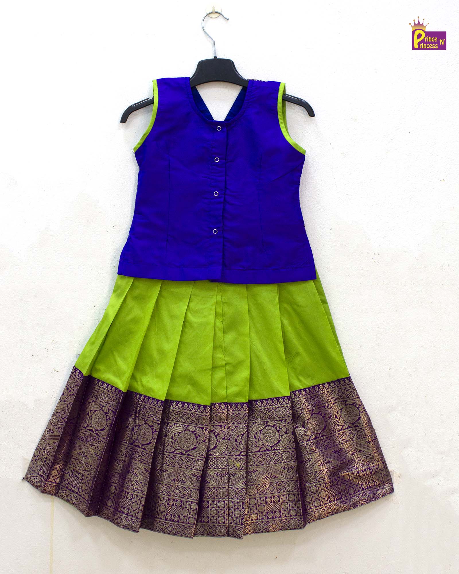 Kids Blue Light Green Traditional Pattupavadai PPP1854