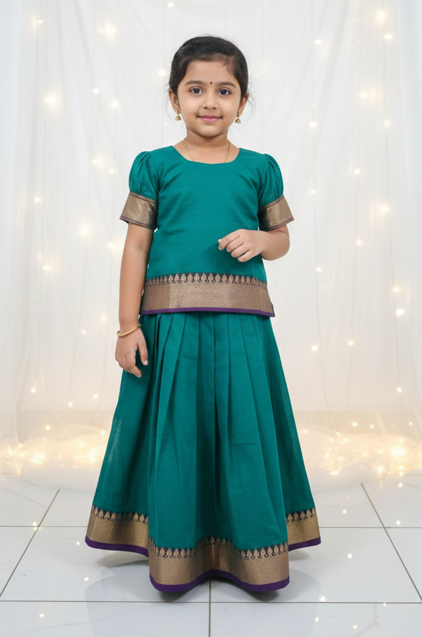 Kids Green Chettinad Cotton Traditional Pavadai Sattai PPP1879