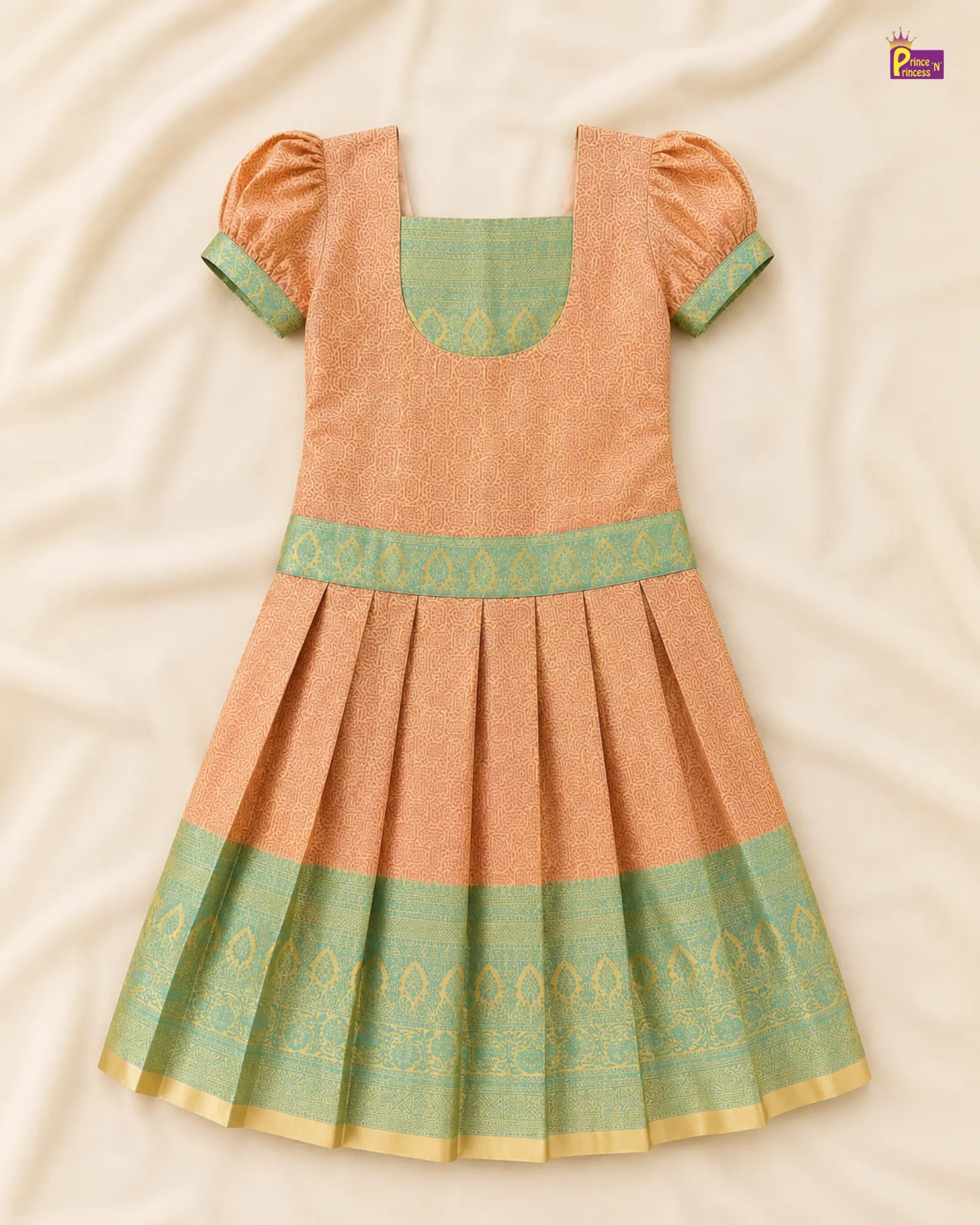 Kids Pink with Copper Blue Traditional Pattupavadai PPP1910