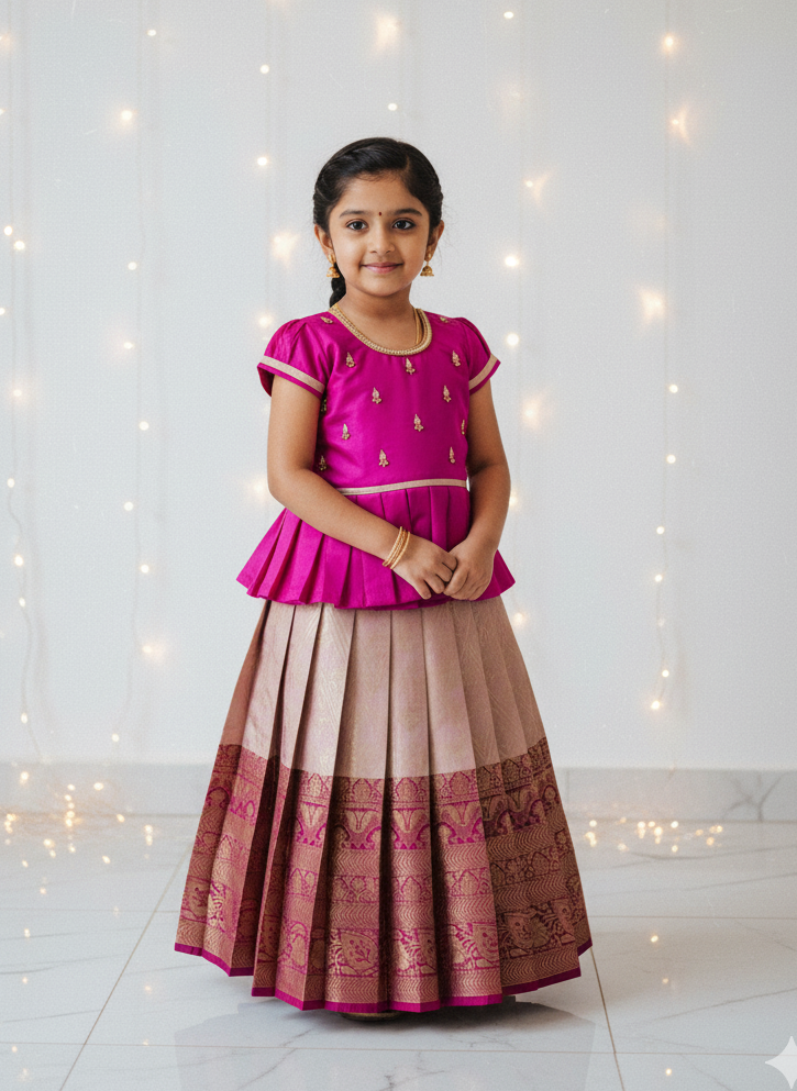 Kids Purple Traditional Aari Work Pattupavadai PPP1927