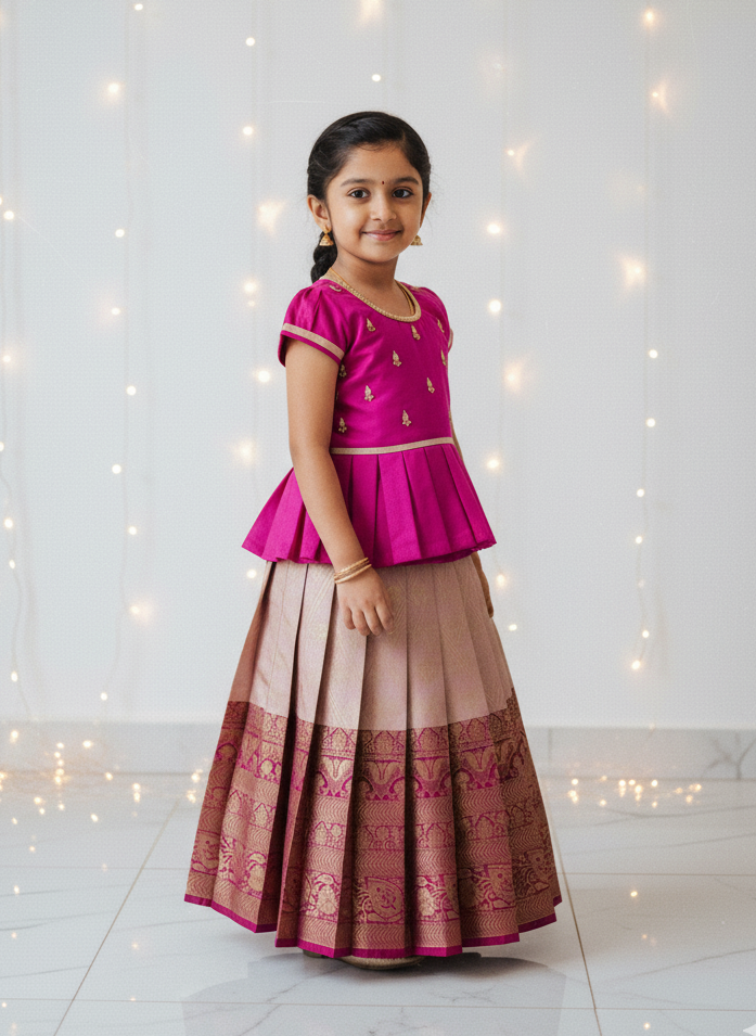 Kids Purple Traditional Aari Work Pattupavadai PPP1927