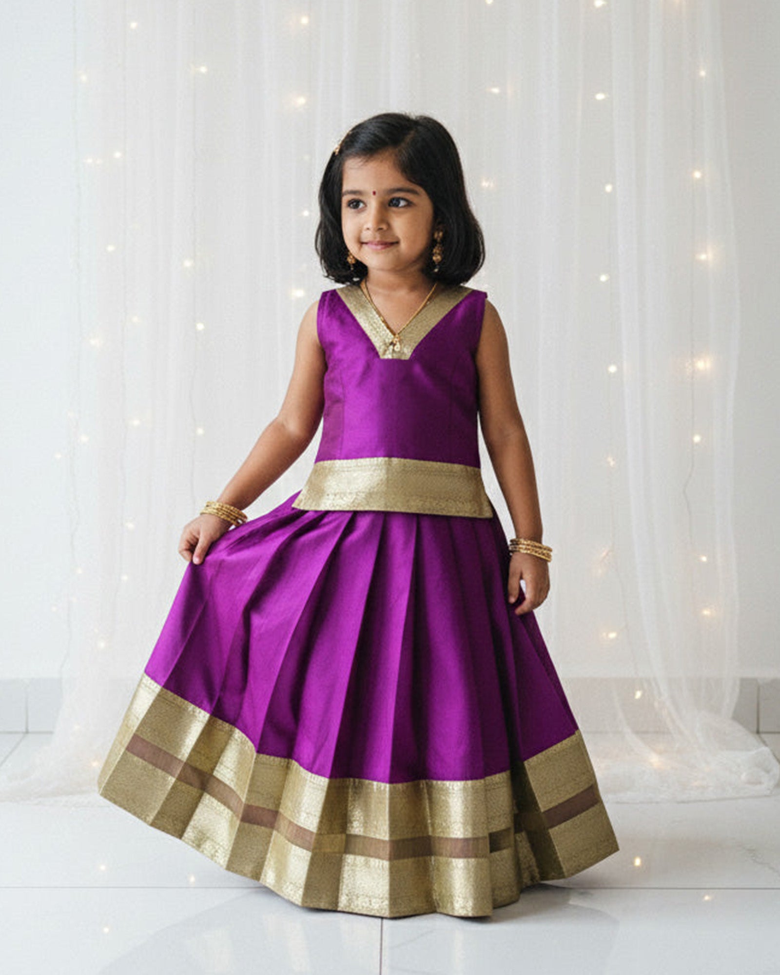 Kids Purple Traditional Pattupavadai PPP1931