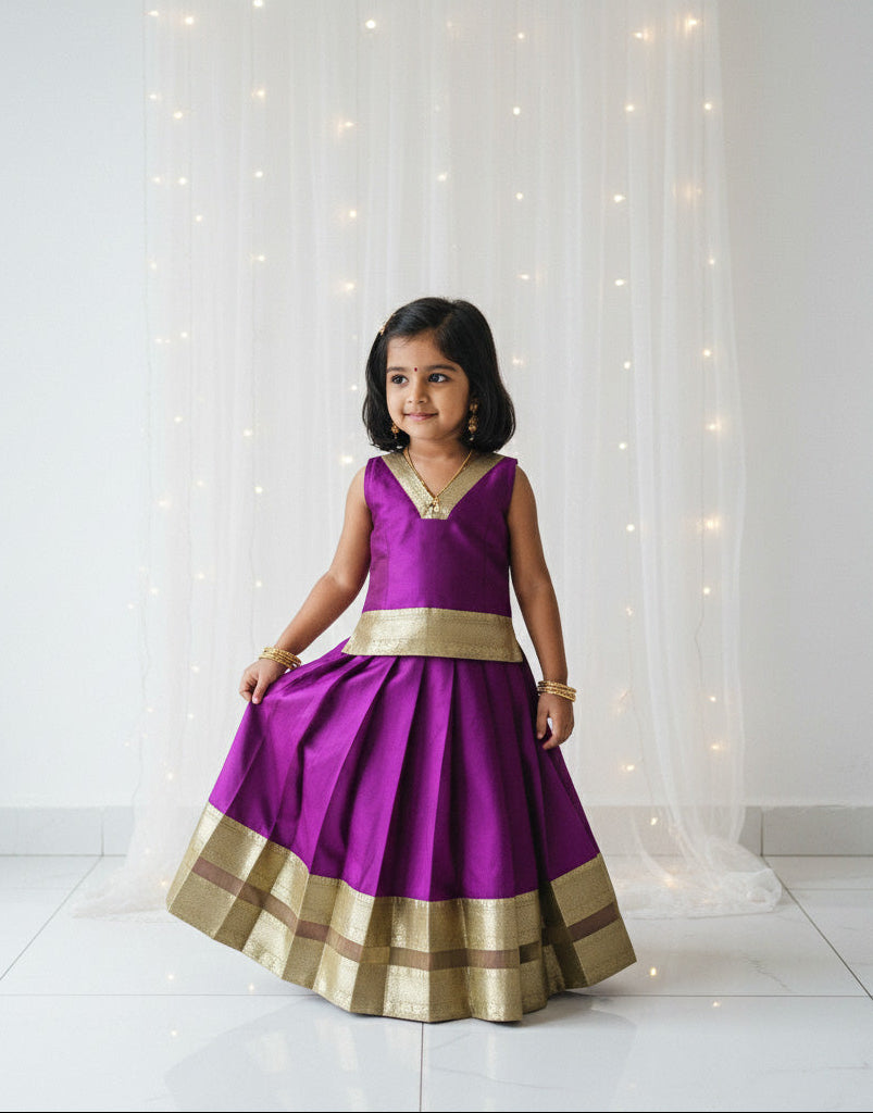 Kids Purple Traditional Pattupavadai PPP1931