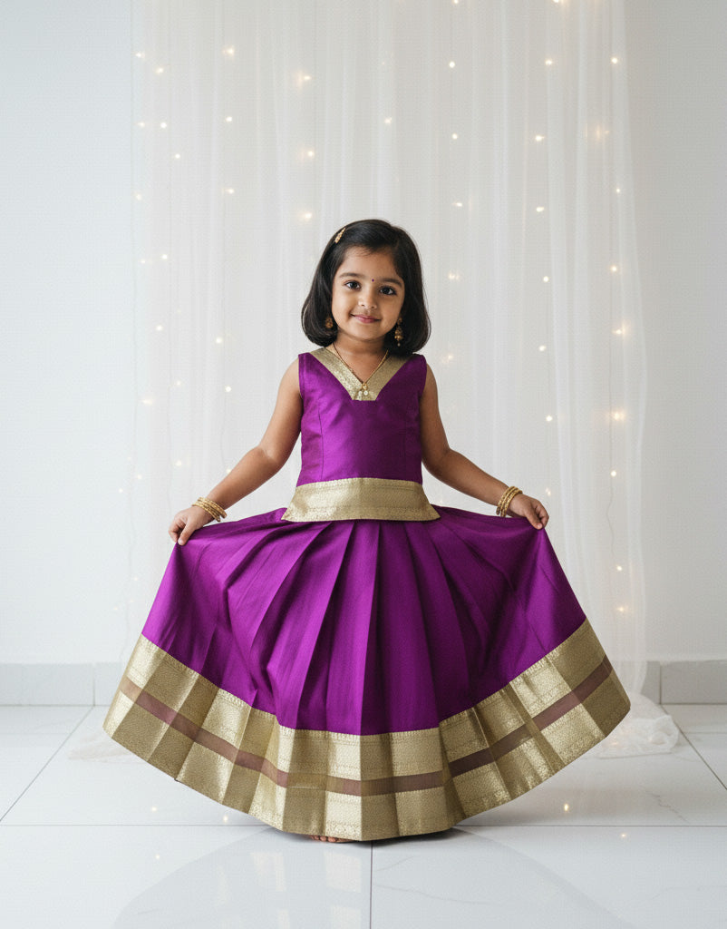 Kids Purple Traditional Pattupavadai PPP1931