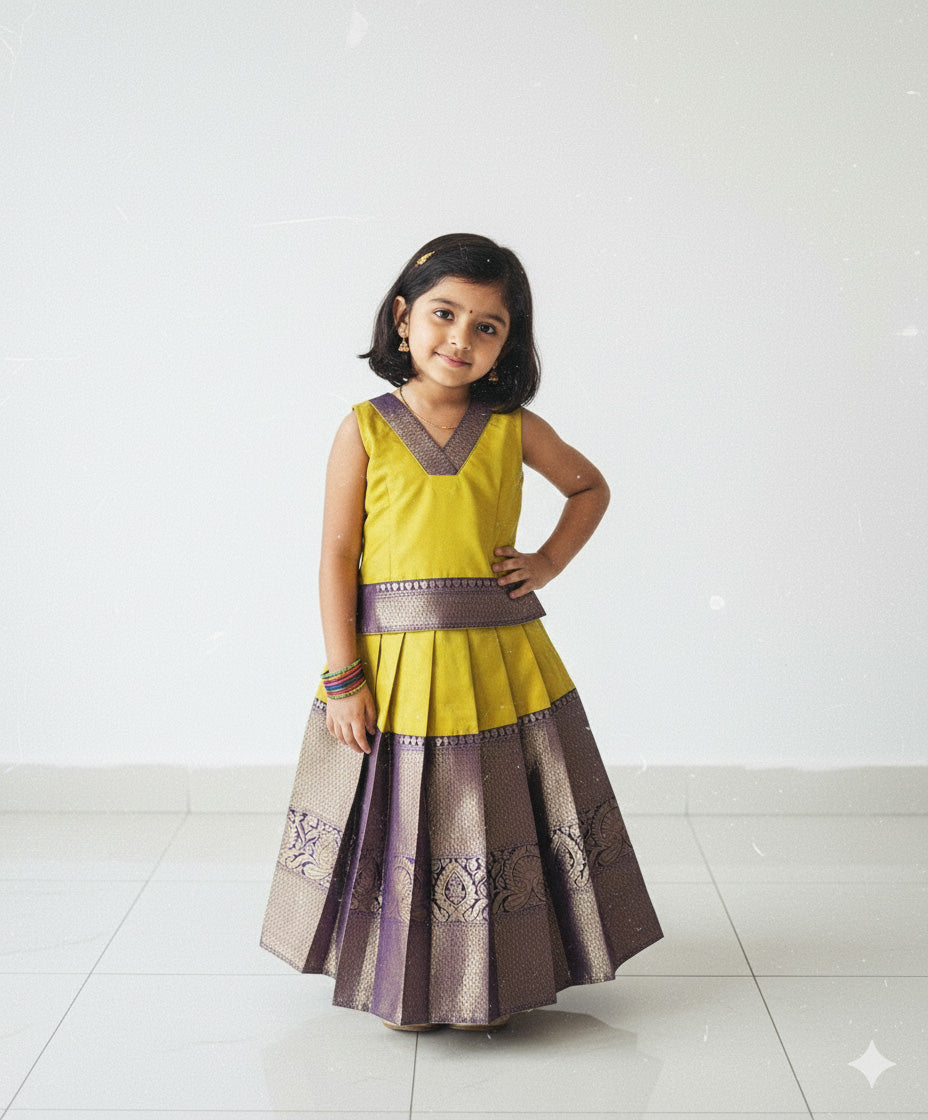 Kids Lemon Green Traditional Pattupavadai PPP1932