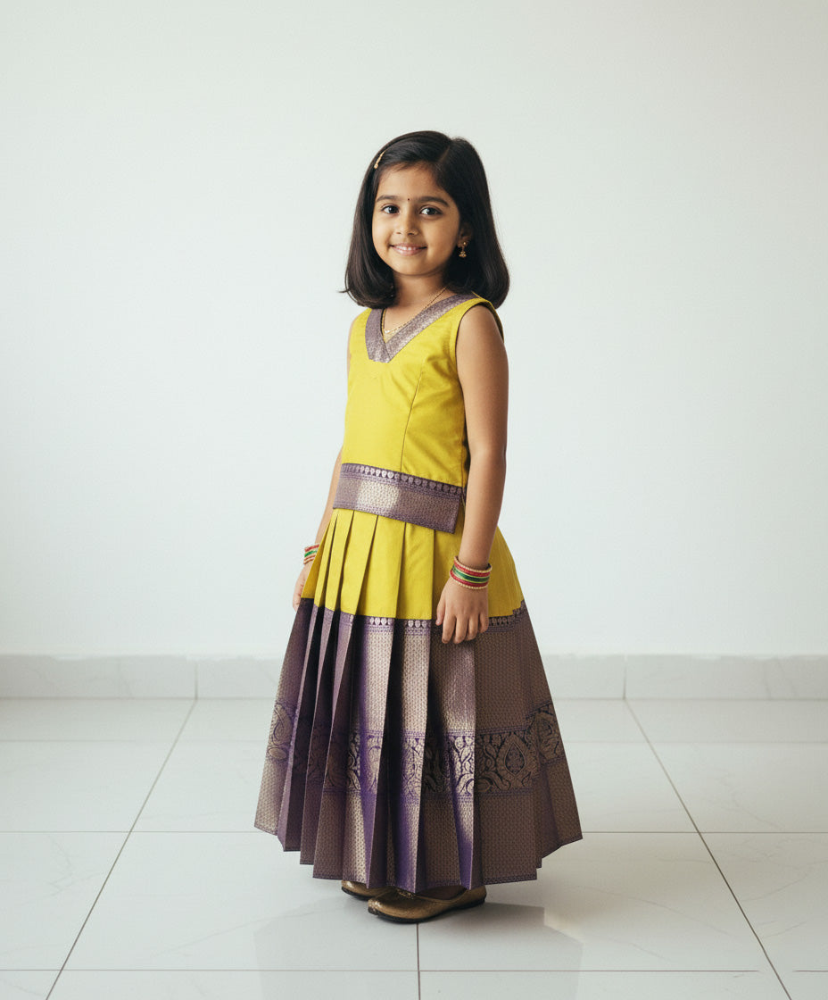 Kids Lemon Green Traditional Pattupavadai PPP1932