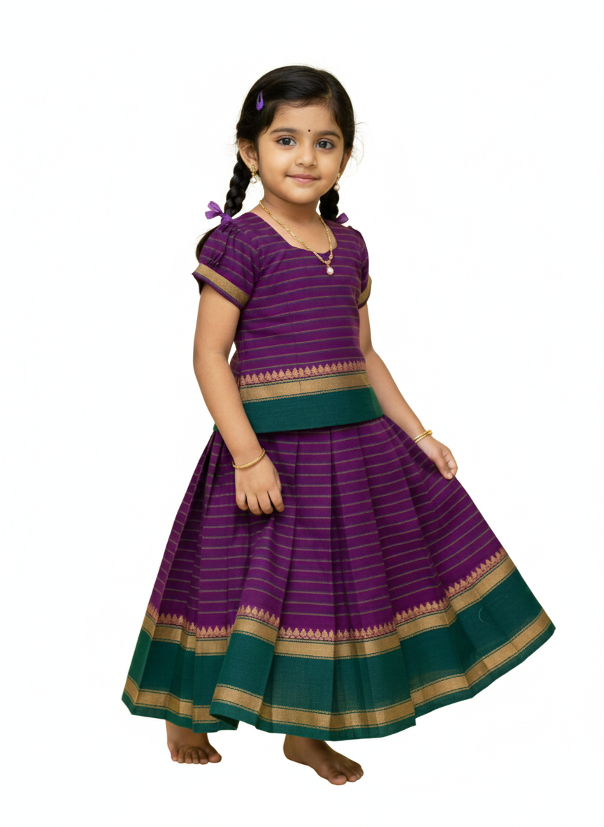 Kids Purple Chettinad Cotton Traditional Pavadai Sattai PPP1959
