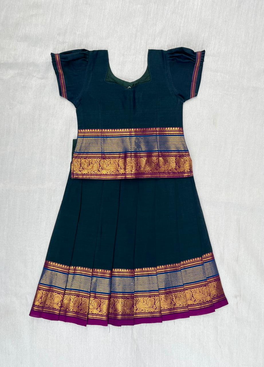 Kids Peacock blue Chettinad Cotton Traditional Pavadai Sattai PPP1961