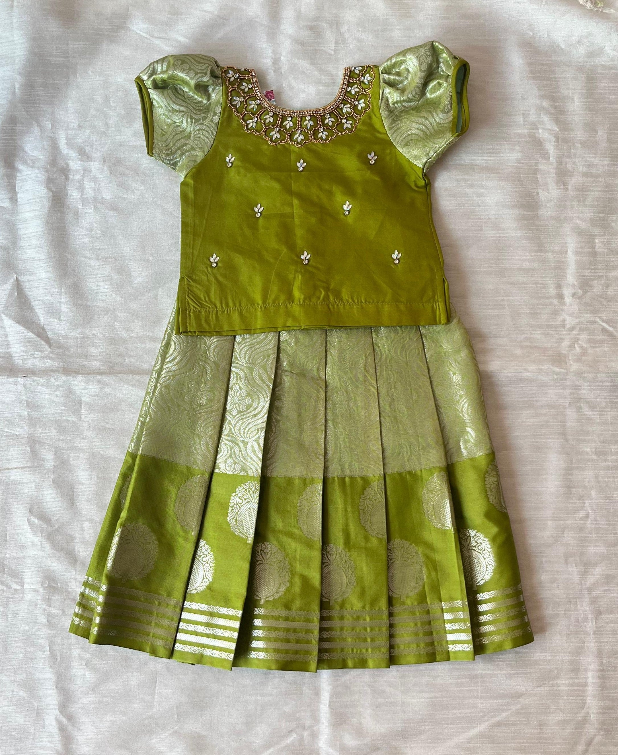 Kids Light Green Traditional Aari Pattupavadai PPP1964