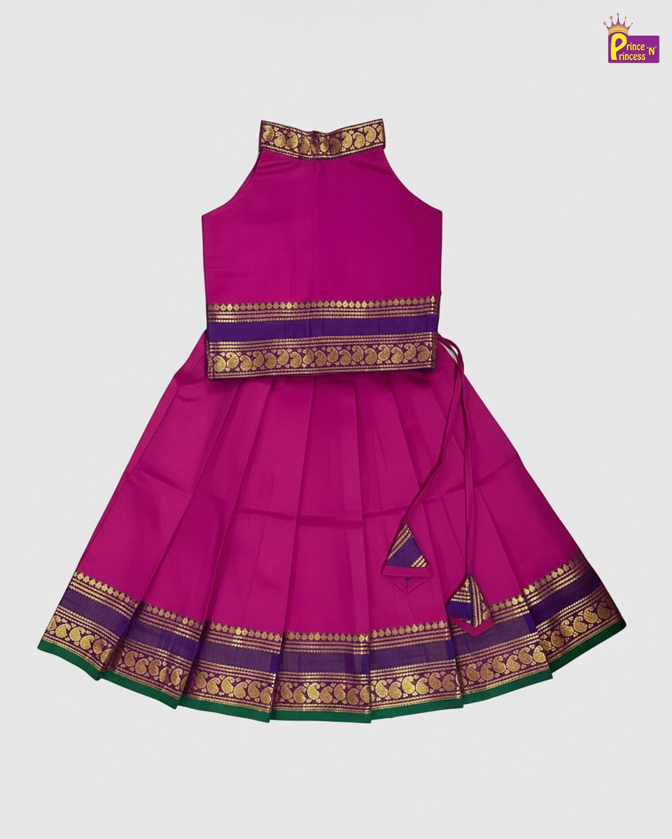 Kids  Pink Chettinad Cotton Halter Neck Pavadai Sattai PPP2015