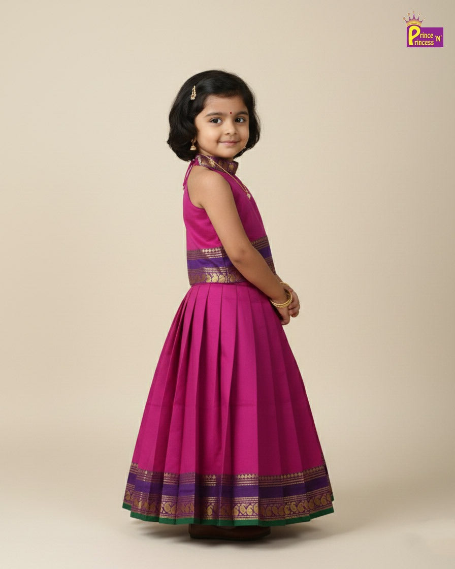 Kids  Pink Chettinad Cotton Halter Neck Pavadai Sattai PPP2015
