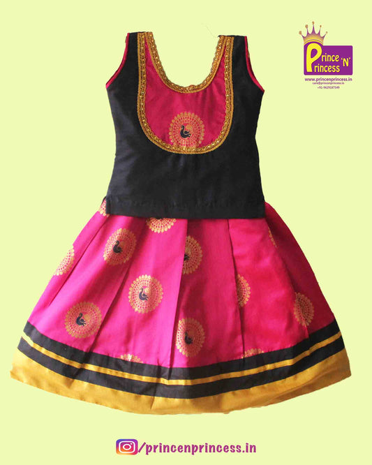 Kids Purple with Navy Traditional Pattupavadai PPP519