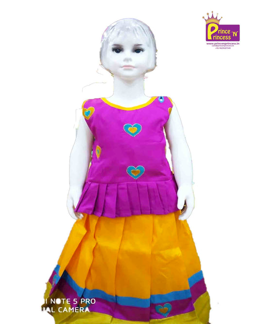 Kids Pink Orange Traditional Pattupavadai PPP536