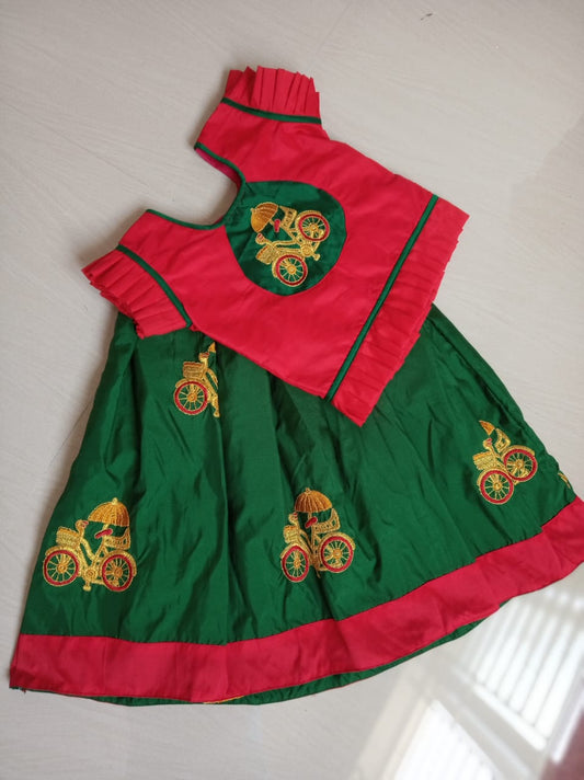 Kids Red Green Embroidery Pattu Pavadai PPP631