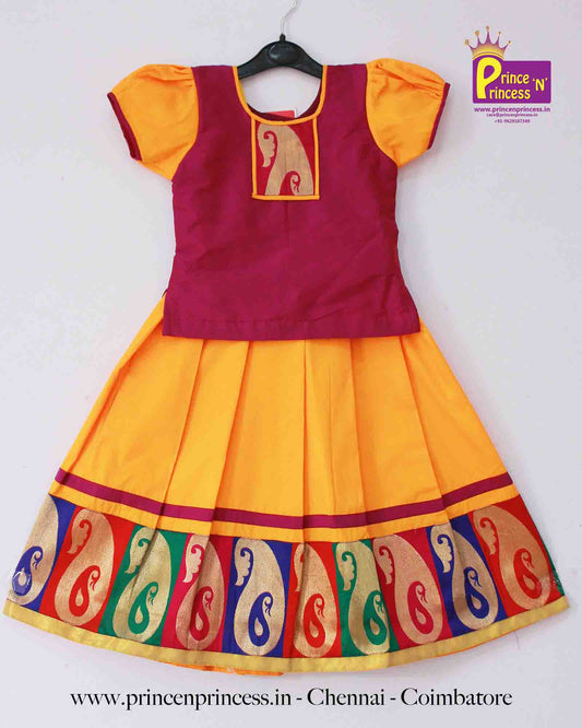 Kids Yellow Traditional Pattu Pavadai PPP814