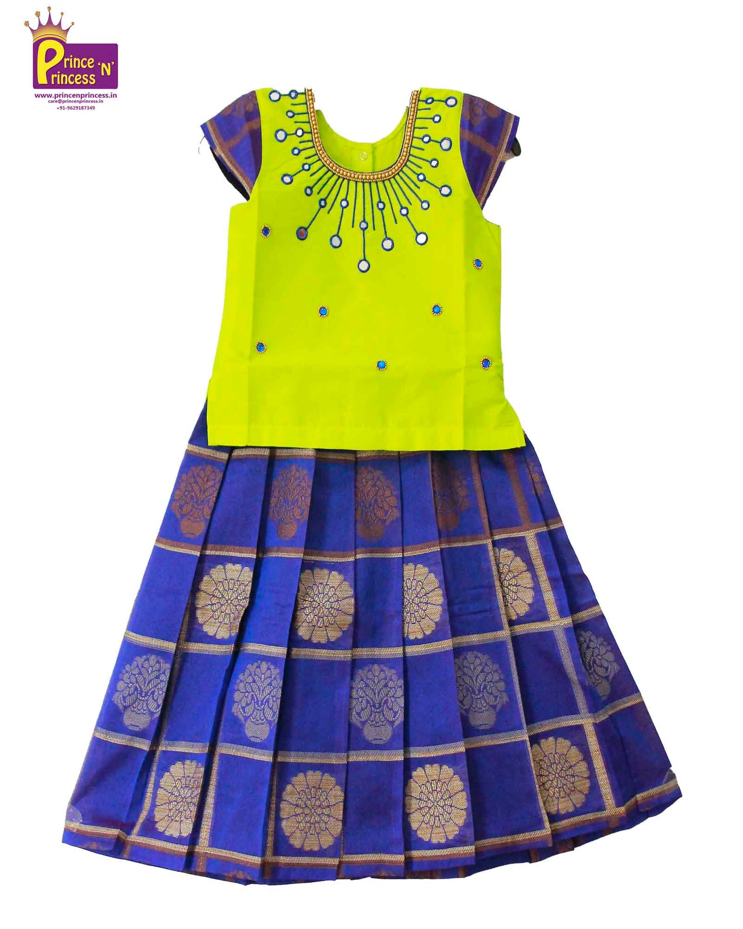 Kids Green Blue Aari work Traditional Pattu Pavadai PPP838