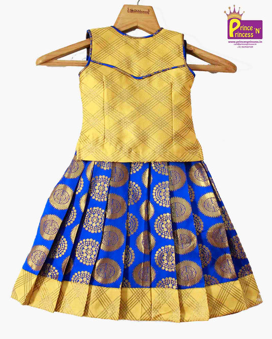 Kids Blue Yellow Traditional Pattu Pavadai PPP854