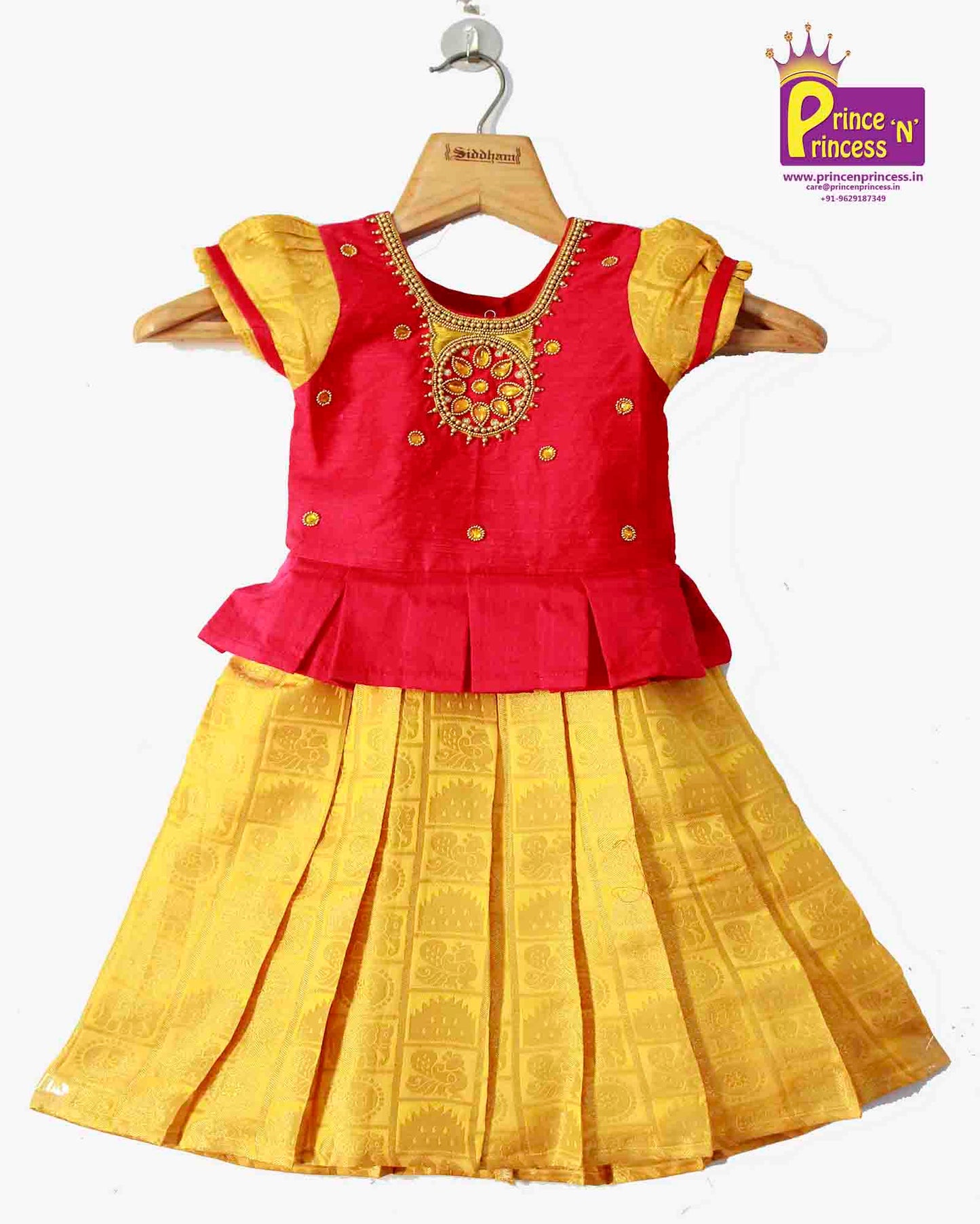 Kids Grand Pink And Golden Embroidery Aari Work Pattu Pavadai  PPP858