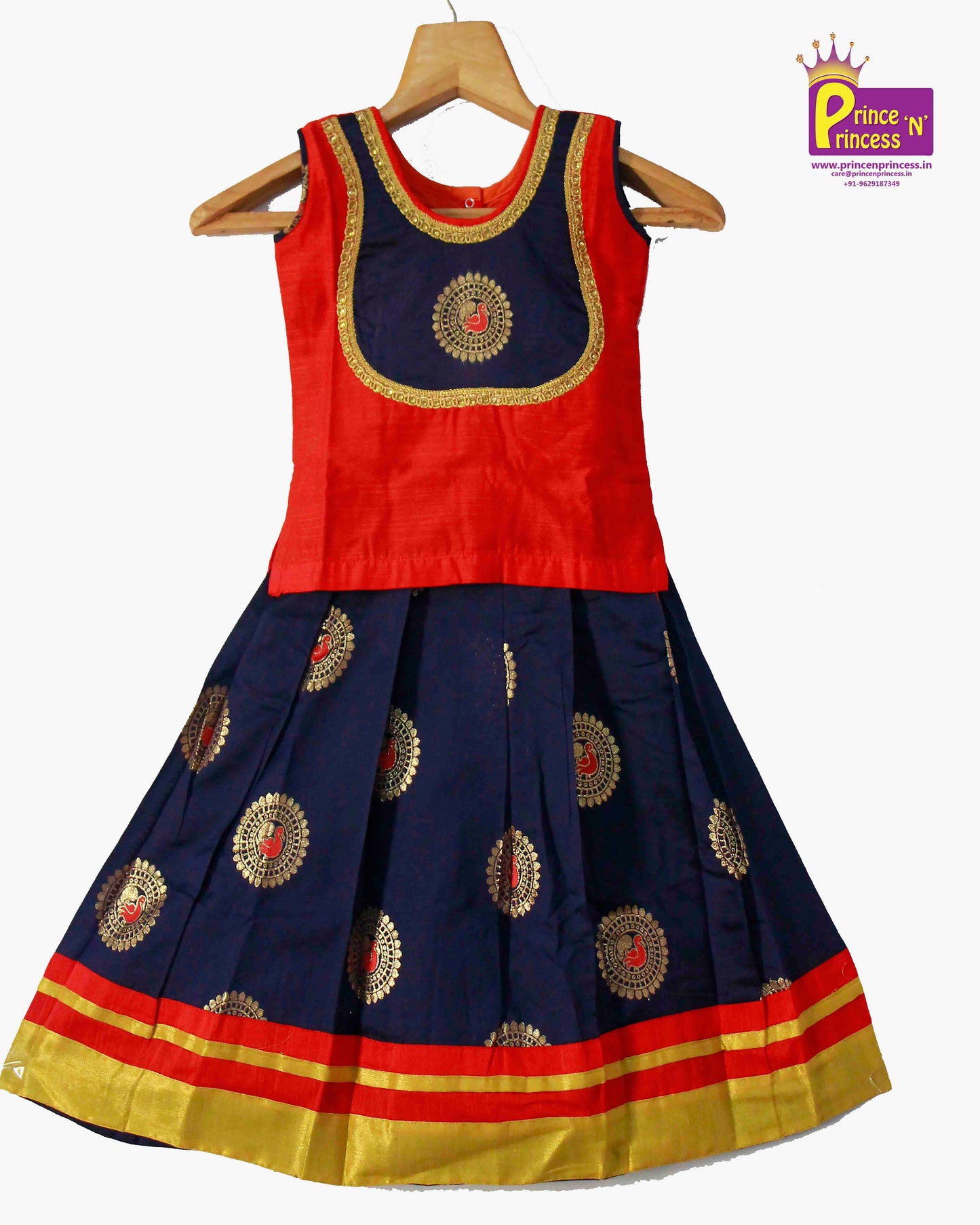 Kids Blue with Red Traditional Pattu Pavadai PPP860