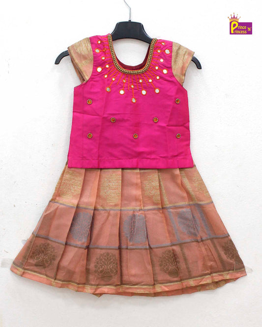 Kids Pink Aari work Traditional Pattu Pavadai PPP897