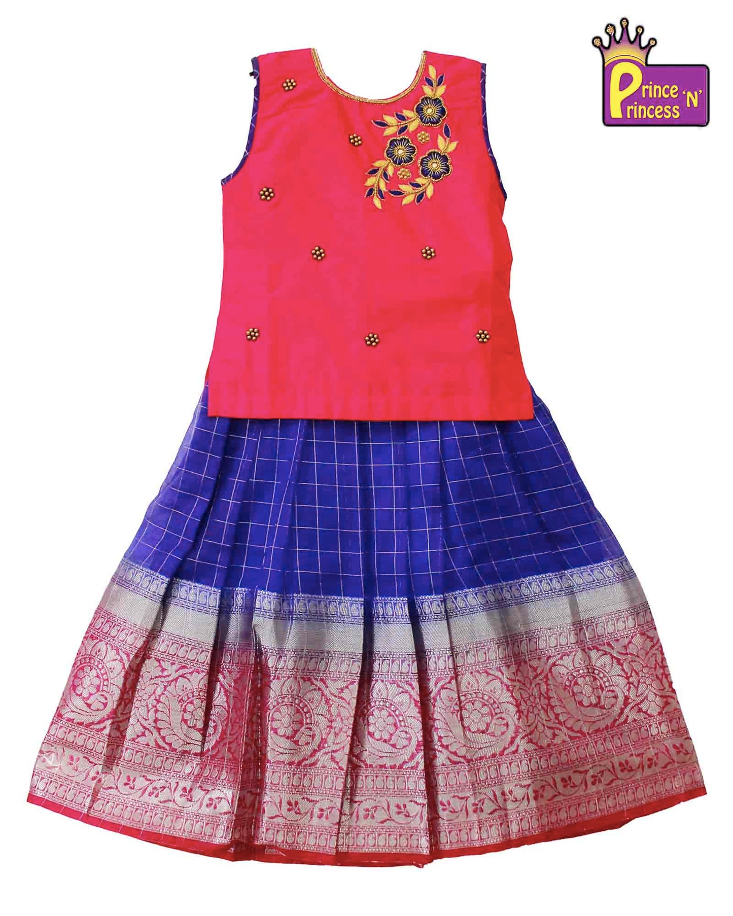 Blue And Pink  Traditional AARI Pattu Pavadai PPP902