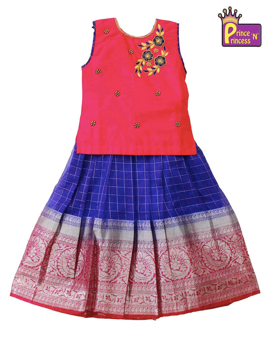 Blue And Pink  Traditional AARI Pattu Pavadai PPP902 Prince N Princess