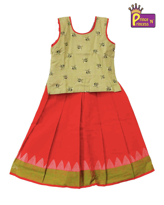 Kids Red Green Cotton Pavadai PPP927