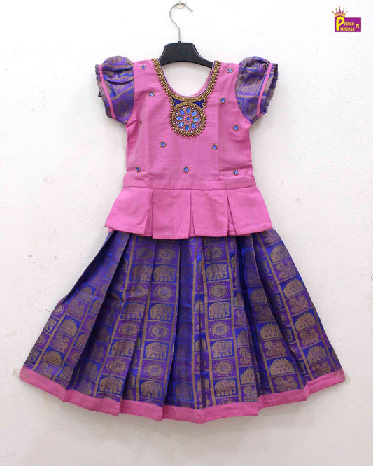 Kids Grand Purple Pink  Aari Work Pattu Pavadai  PPP943