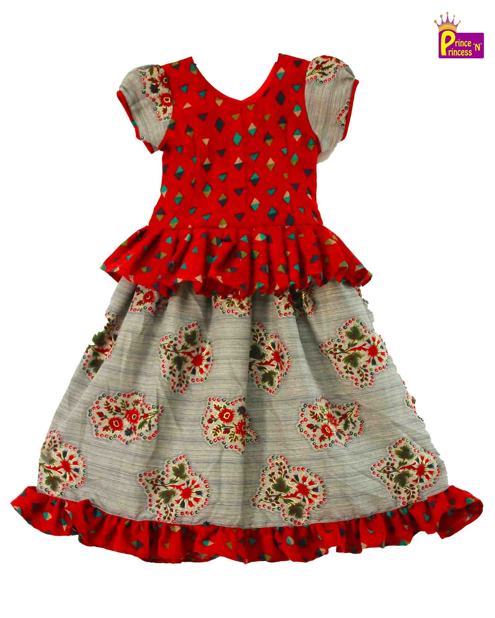 Kids Maroon Grey Cotton Tops Skirt  PPP947 Prince N Princess