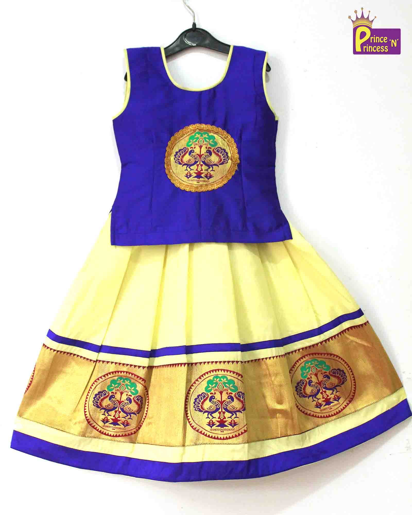 Kids Purple With Off white Traditional Pattu Pavadai PPP953