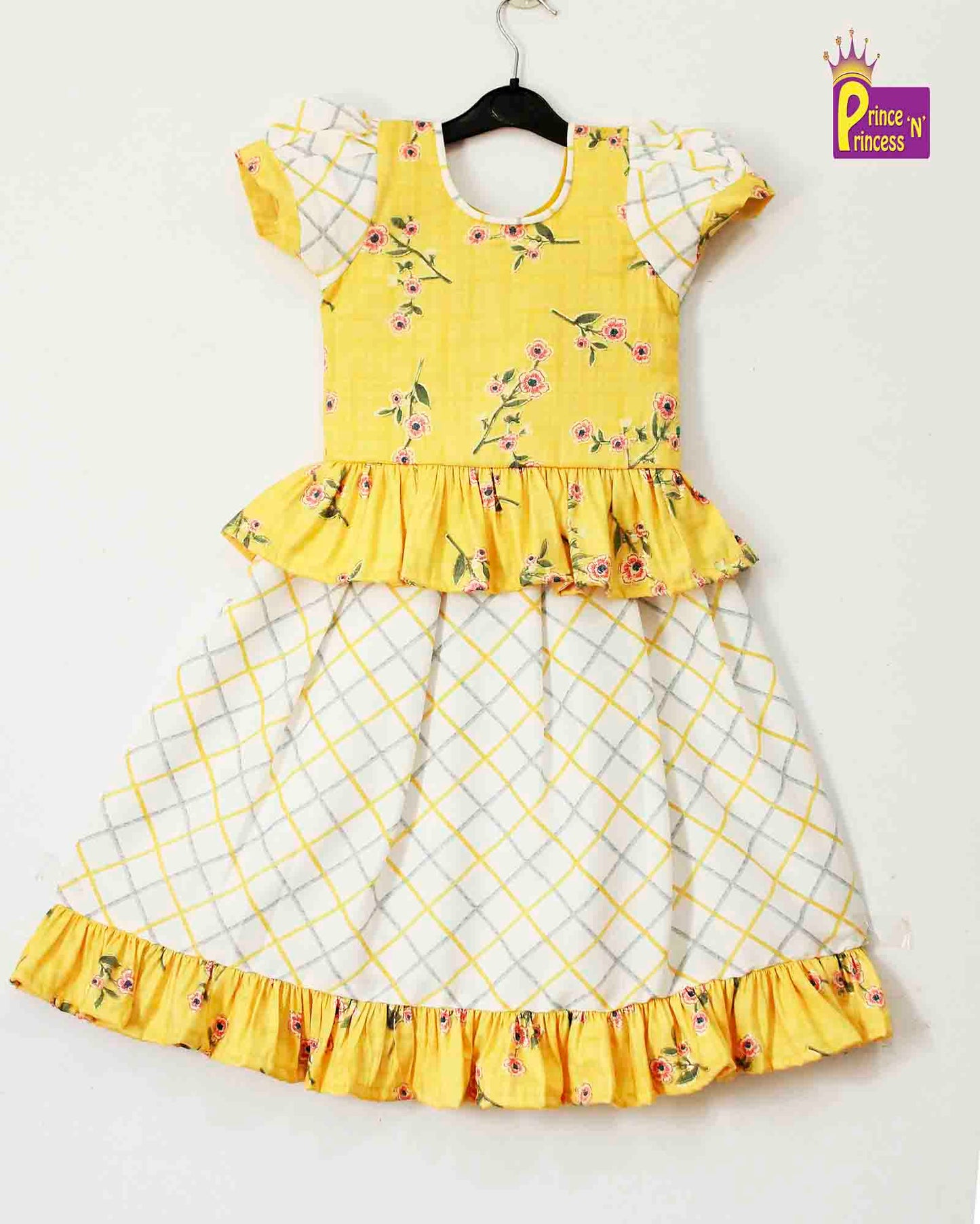 Kids Yellow Print Cotton Tops Skirt  PPP959