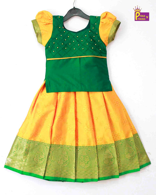 Green Yellow Traditional Pattu Pavadai PPP972