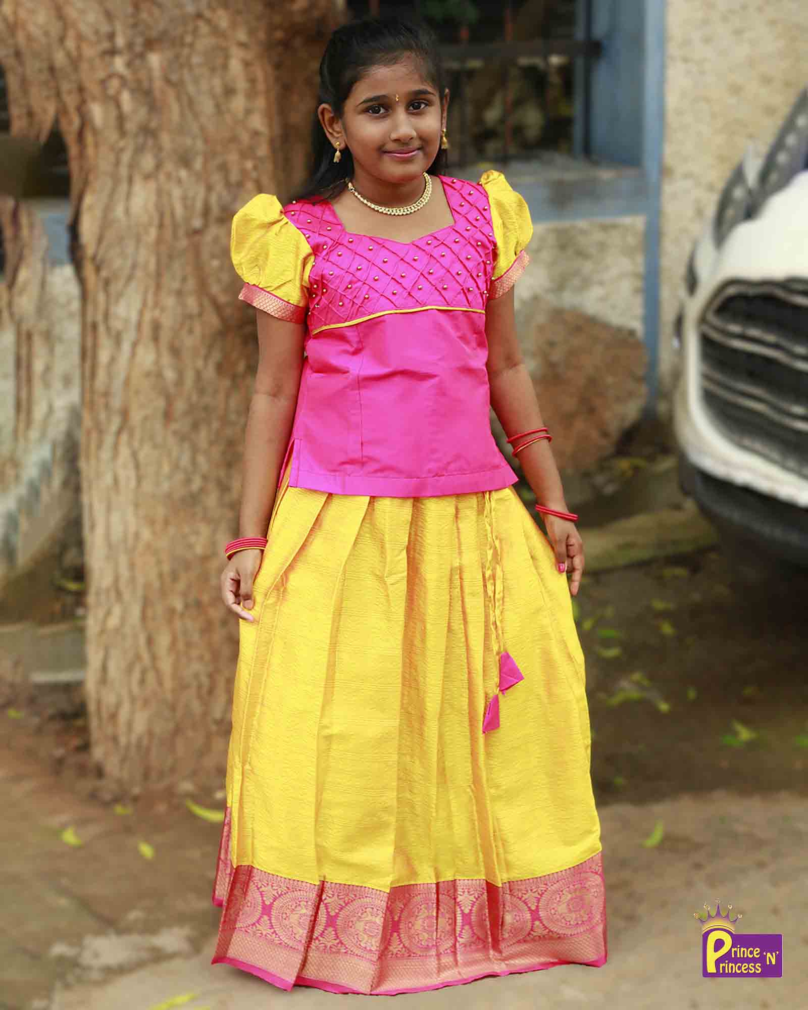Rani Pink And Yellow Traditional Pattu Pavadai PPP974 Prince N Princess