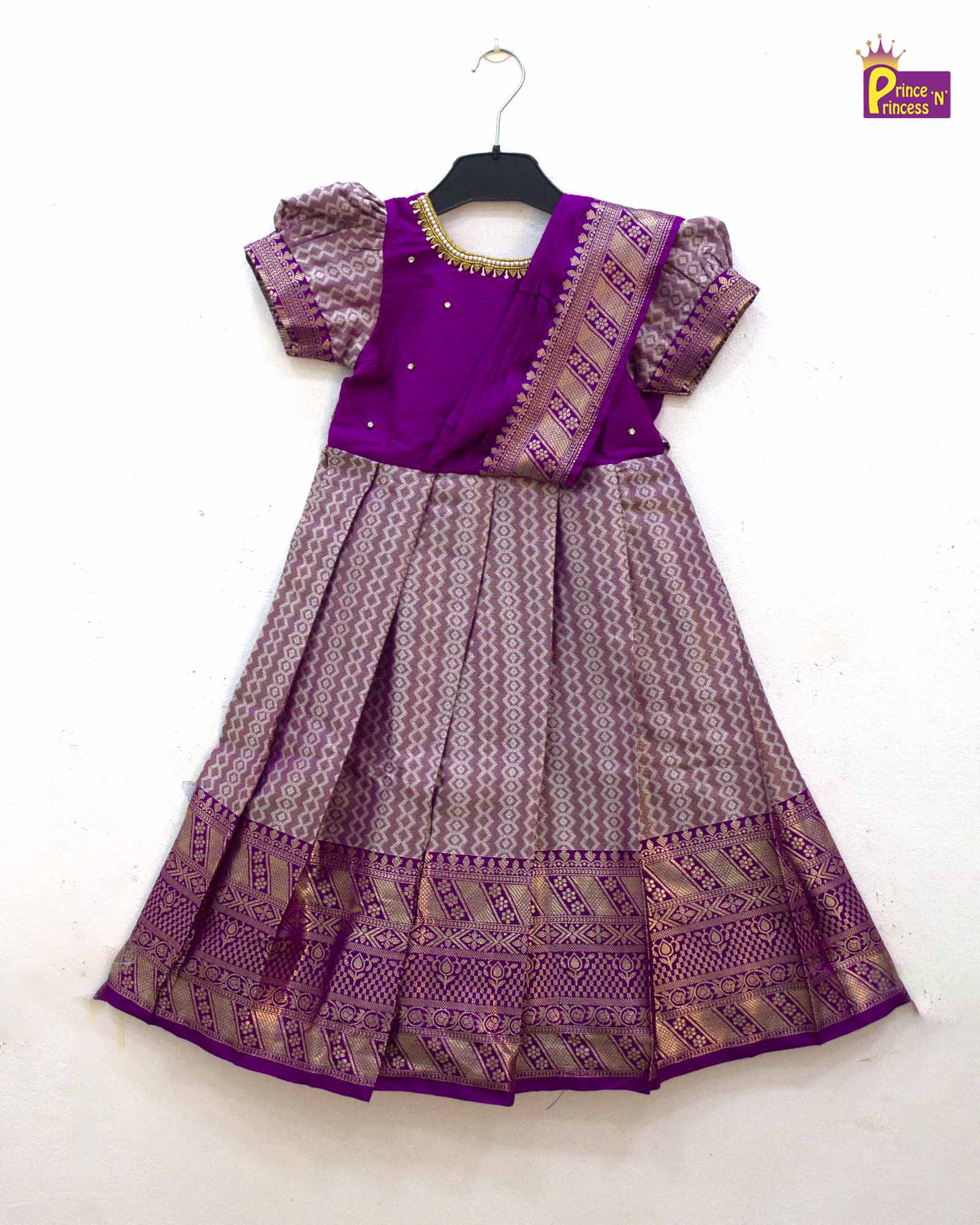 Kids Purple Traditional  Gown with Shawl PG584